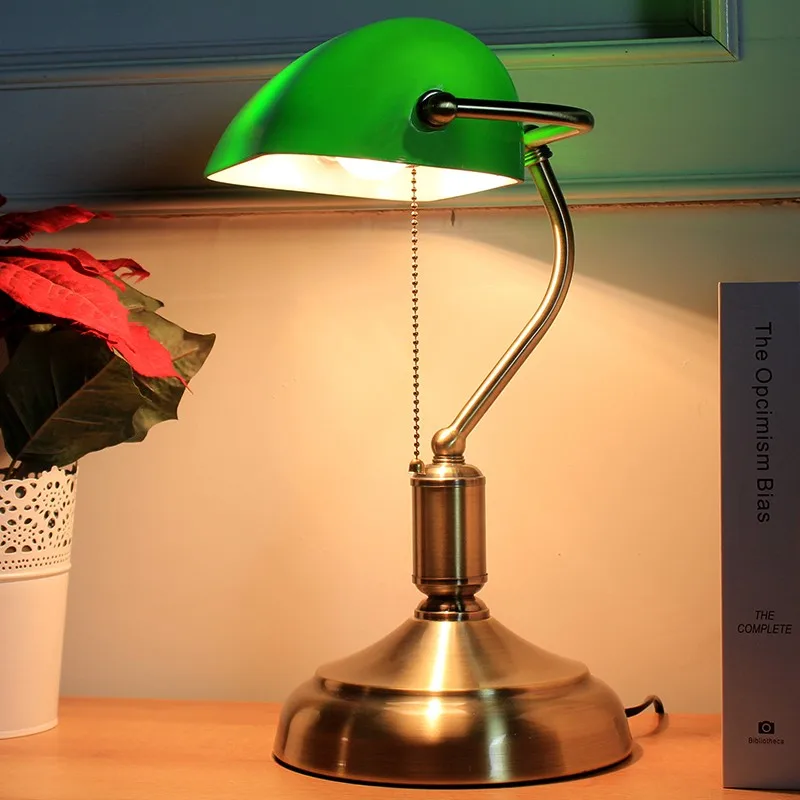 2026 Antique Bronze Fashion Table Lamp American Retro Study Work Reading Desk Lights Green Eye Protection Bedroom Bedside Lumina