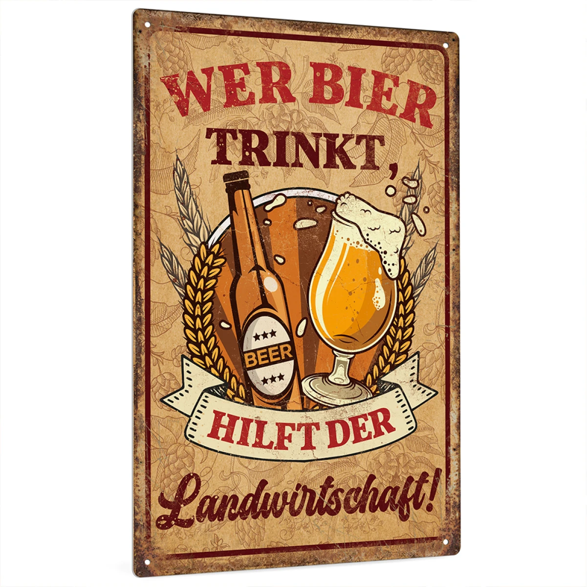 Putuo Decor 1pc German Vintage Metal Tin Sign, Wer Bier Trinkt, Wall Art Decor for Home Farmhouse Bar Pub Club, Gift