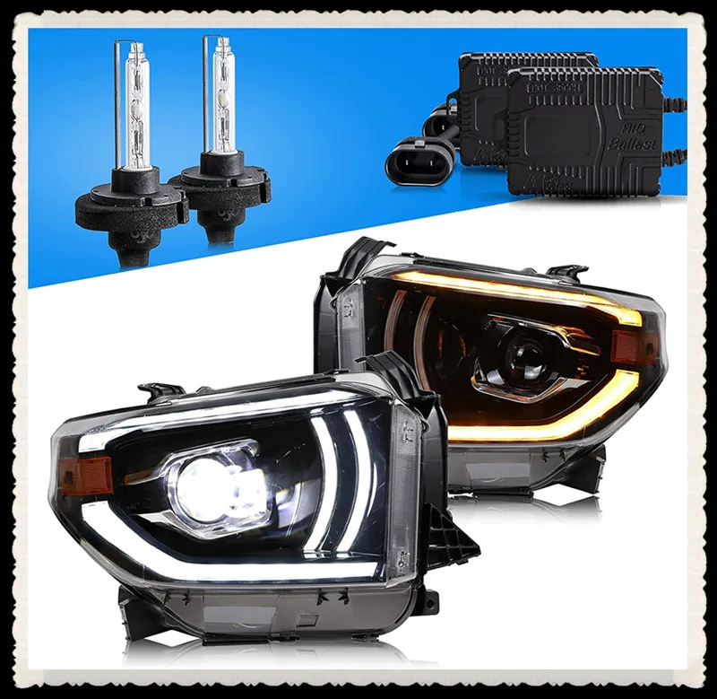 Sulinso 2pcs Headlights + D2H Xenon Bulbs Compatible with Tundra 2014-2019 (NOT FIT FACTORY LED MODEL) w/Amber Sequential