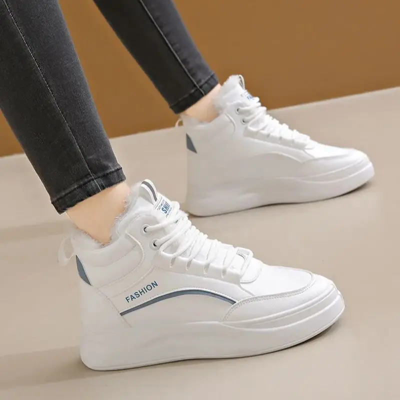 

Women's Versatile Fleece High-Top White Sneakers Winter Casual Sports Shoes Warm Middle-Aged And Young People Friendly