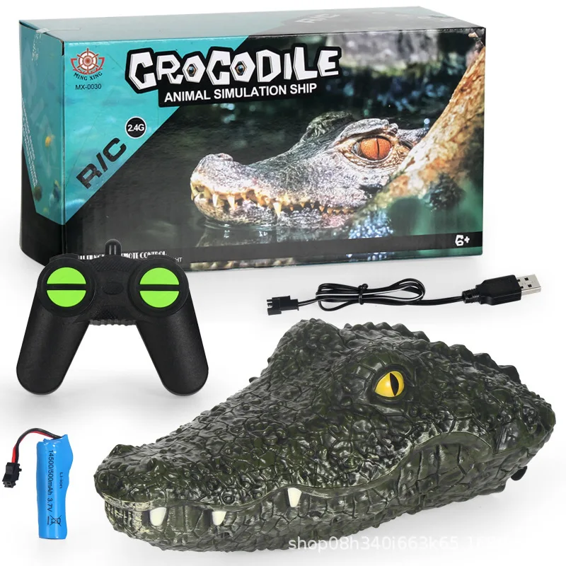 Rc cabeça de crocodilo barco 2.4gremote controle navio brinquedo simulação piada jacaré chamariz brinquedos elétricos água spoof brinquedos presente natal