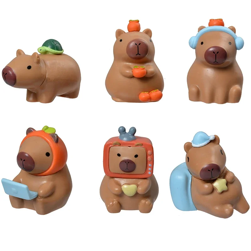 One Set 6Pcs Original Blind Box Trendy Item Cute Character Capybara Model Figure Toy Collection Decoration Children's Gift