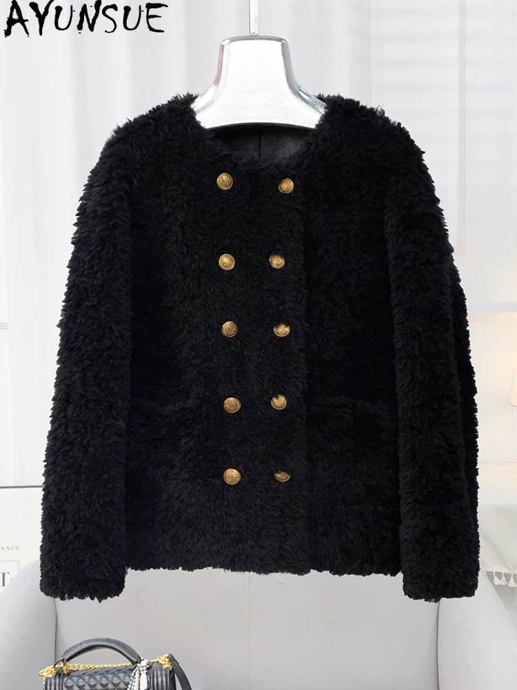 سترة نسائية من الصوف الطبيعي 100% من AYUNSUE سترة أنيقة من فرو الضأن ملابس نسائية لخريف وشتاء 2025 جديدة في ملابس خارجية Abrigo Mujer