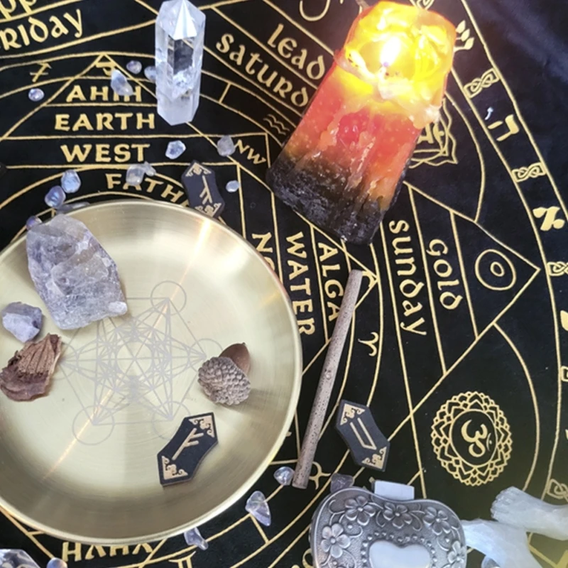 77HC Astrologie Pentagramm Kerzenständer Tischaltar Teller Kerze Kachel Wahrsagerei Wicca Zubehör Kerzenhalter Ritual Tablett