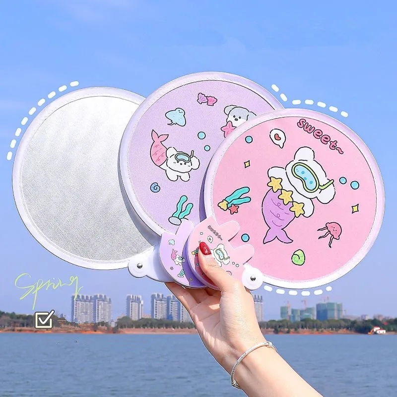 

1Pc Creative Reflecting Selfie fill Light Fan 20cm Summer Cartoon Print Decorative Foldable Small Round Fan