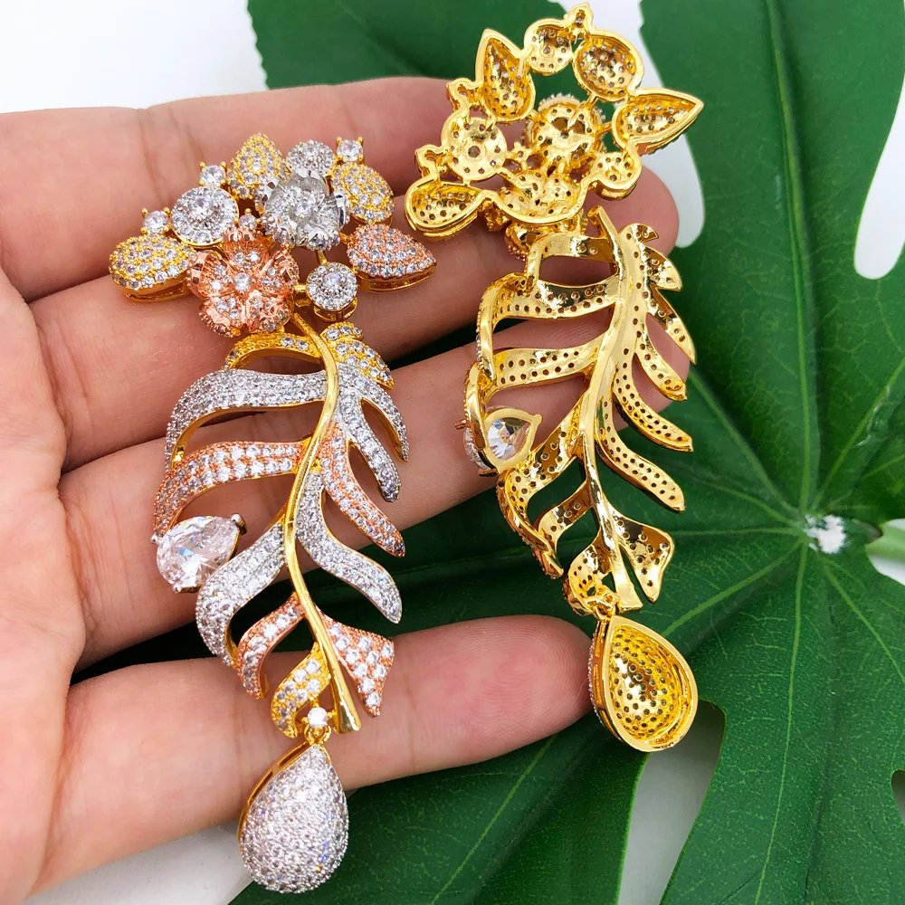 

Missvikki Shiny Luxury Gift New Gorgeous Charm Flowers Big Long Pendant Dangle Earrings For Women Daily Party Show Earrings