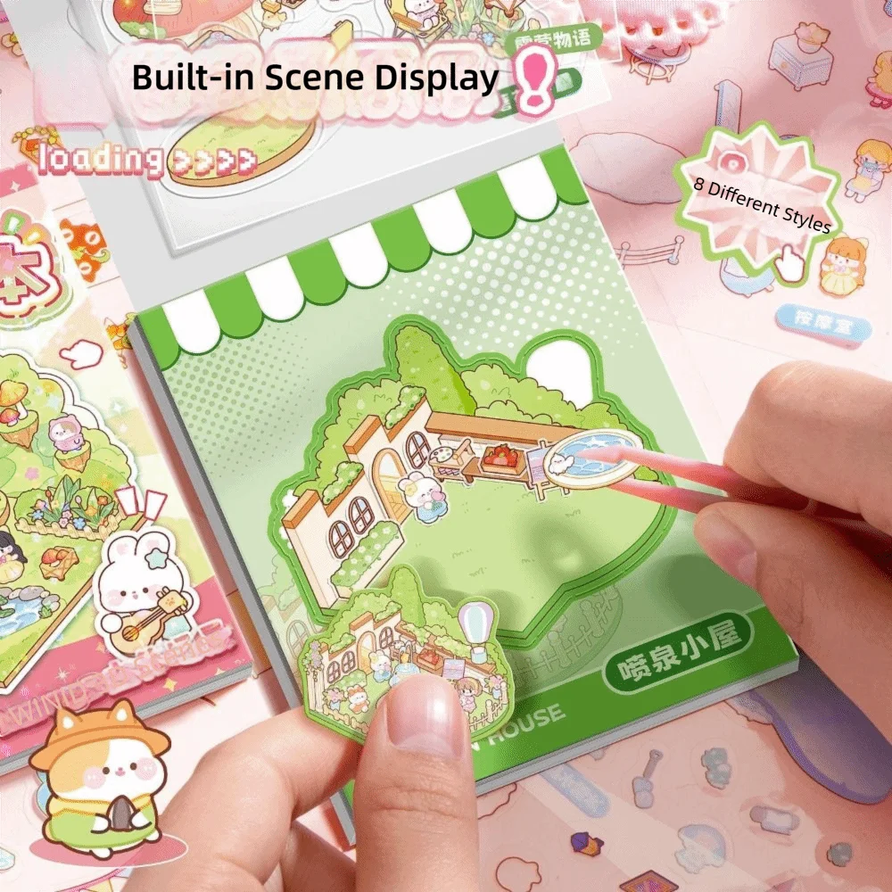 3Pcs Cartoon Miniature Landscape Sticker Collection Decorative Visual Stacking DIY Cabin Scene Sticker Miniature Scene Collage