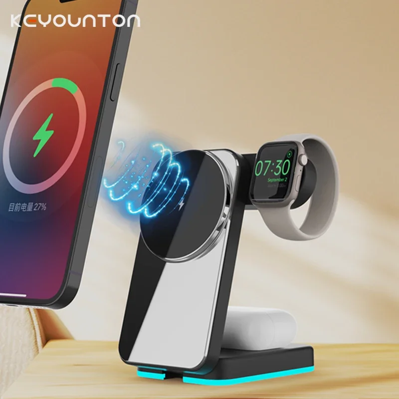 

Складная магнитная зарядная станция 3 в 1, держатель для телефона для iPhone 16 15 14 13 ProMax iWatch AirPods 3 2, мобильное беспроводное зарядное устройство