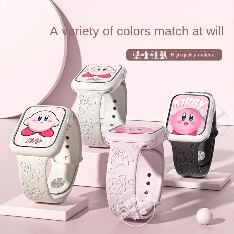 커비 스트랩 시계 밴드 44mm 42mm 41mm 40 45mm 49mm 44mm 팔찌 만화 캐릭터 아이워치 시리즈 9 7 SE 6 8 울트라 2 밴드