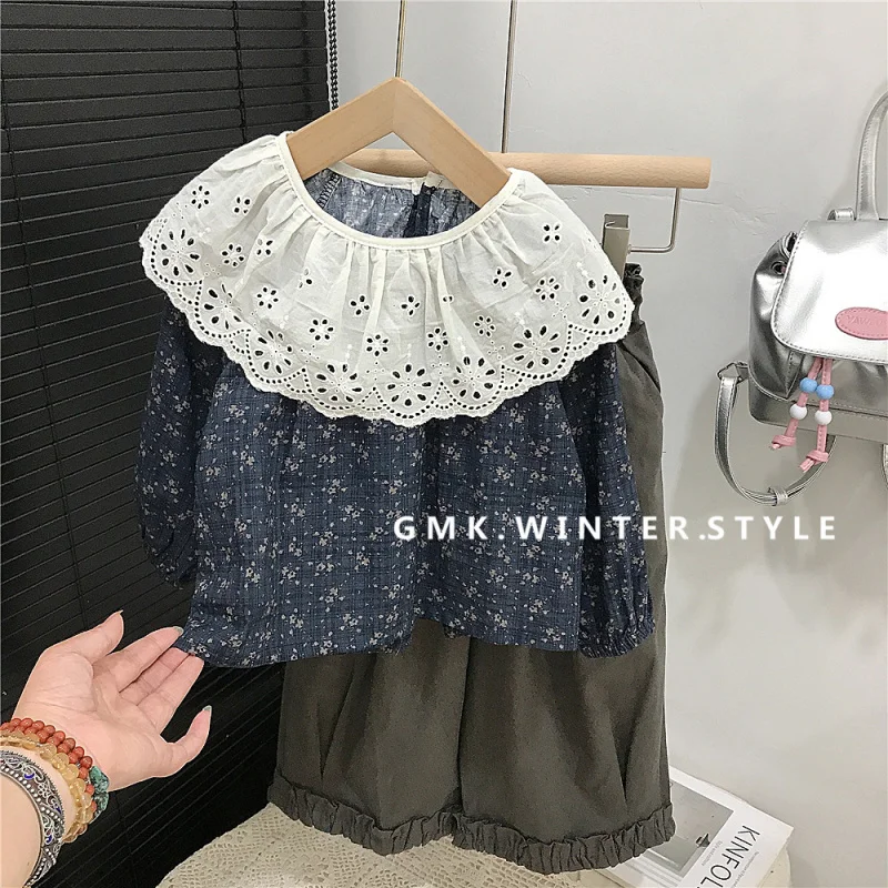 

Autumn New Girls Floral Doll Shirt Korean Baby Stylish Ruffled Collar Long Sleeve Shirt Trendy