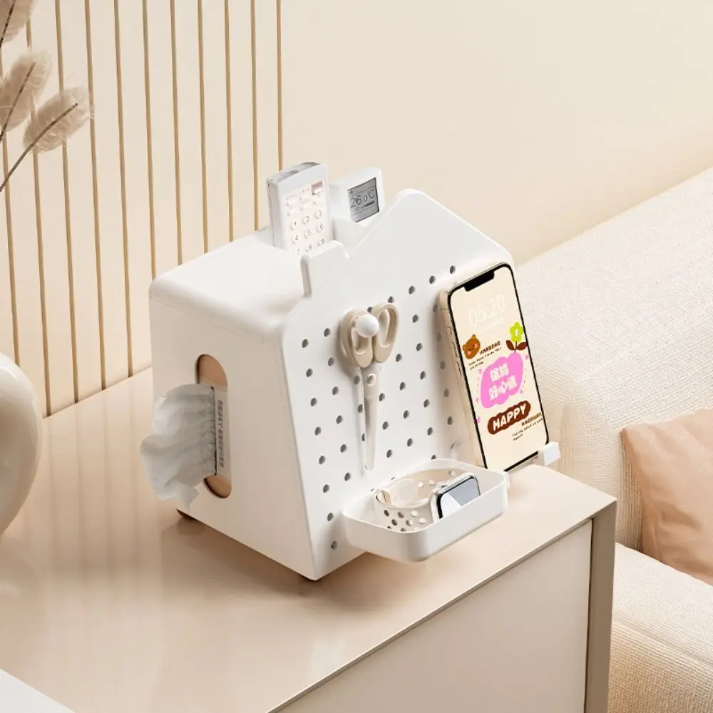 منظم سطح المكتب على شكل منزل، صندوق مناديل تخزين منزلي مثقوب، منظم قرطاسية متعدد الوظائف #1