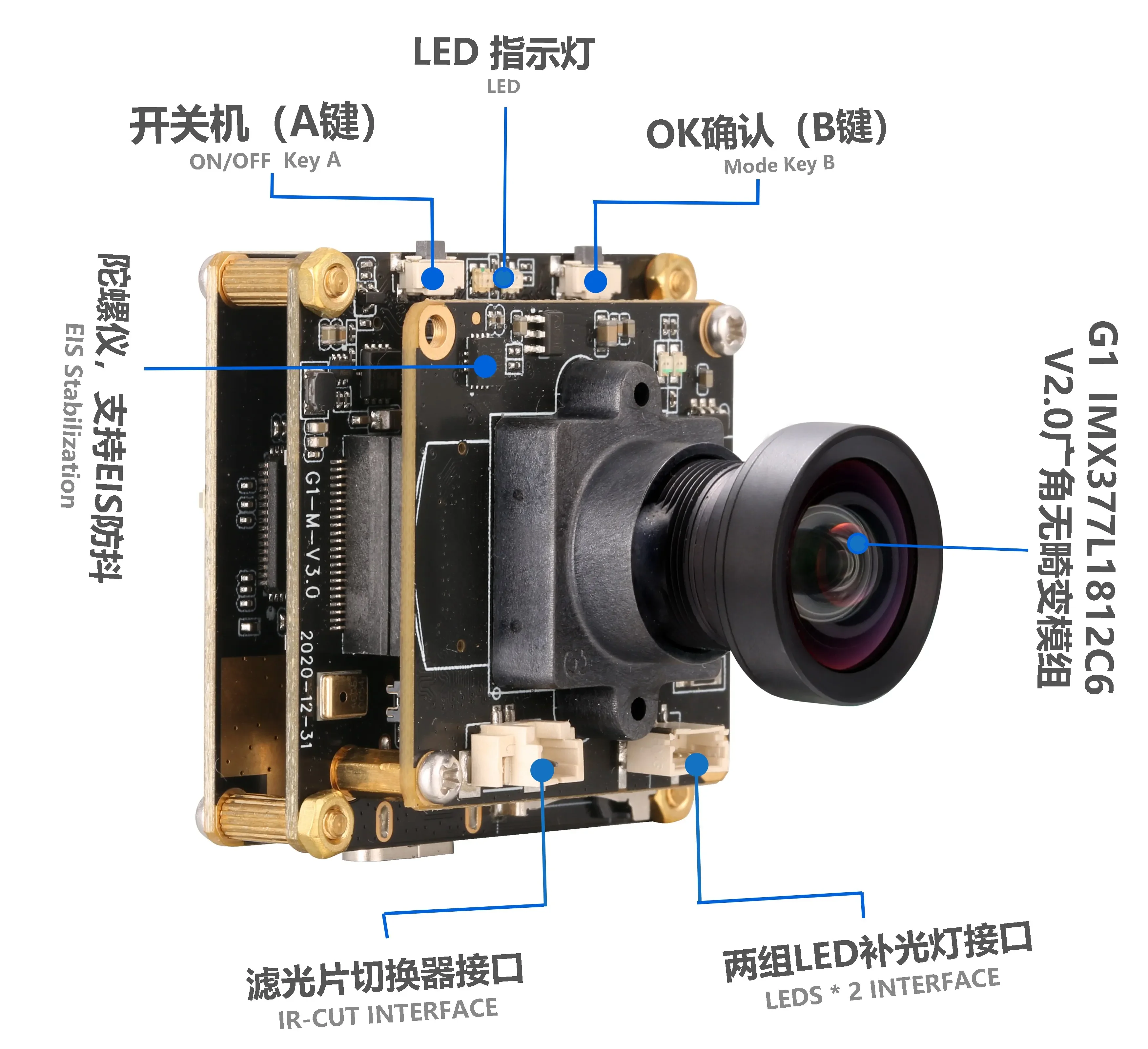 Dr-one Camera Module 12MP IMX377/IMX477 Ethernet U-AV/Dr-one Camera 4K@60FPS Ethernet Dr-one Camera Module