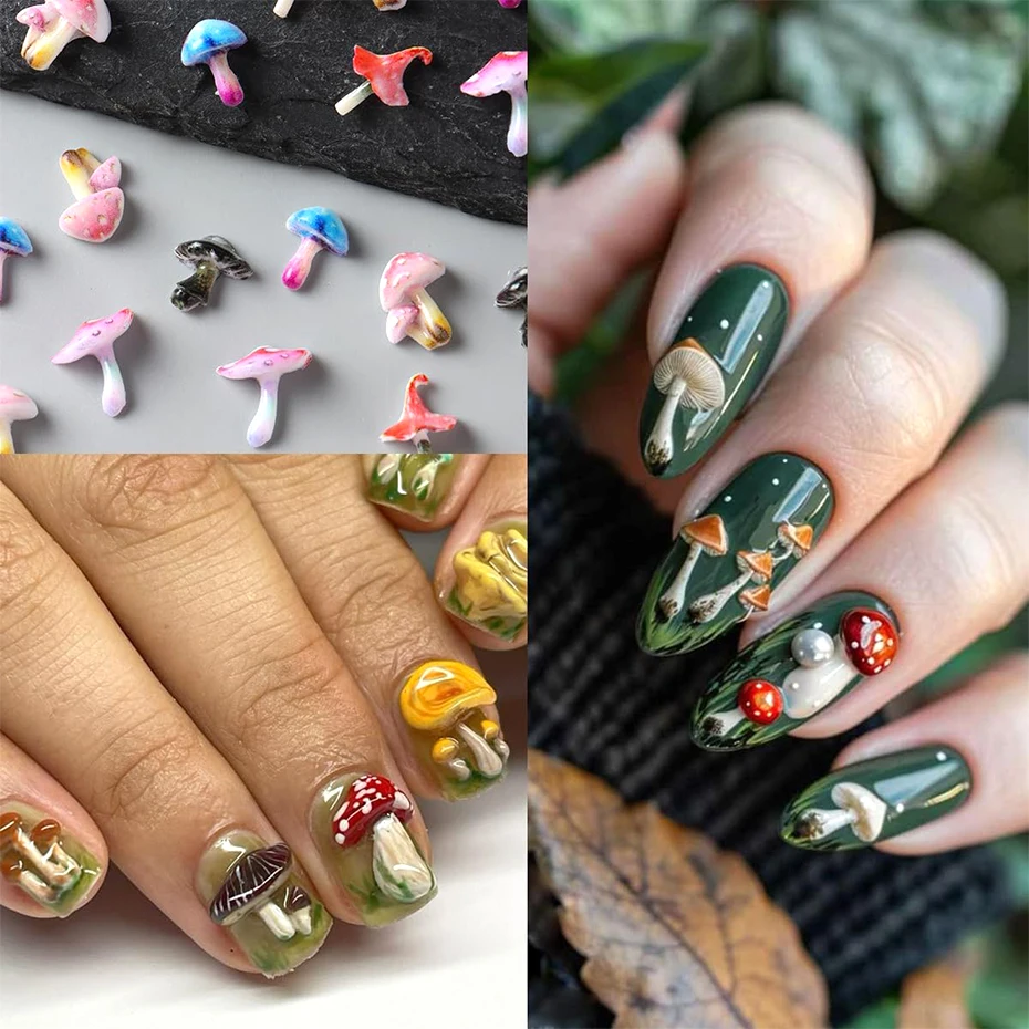 20/50 pçs bonito cogumelo encantos do prego kawaii 3d cogumelo flatback arte do prego jóias verão decorações da arte do prego acessórios de manicure