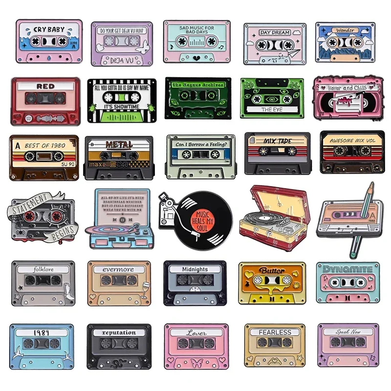 80s 90s Music Cassette Tape Enamel Pins Custom Retro Nostalgic Radio CD Card Brooch Lapel Badge Classic Jewelry Gift For Friends