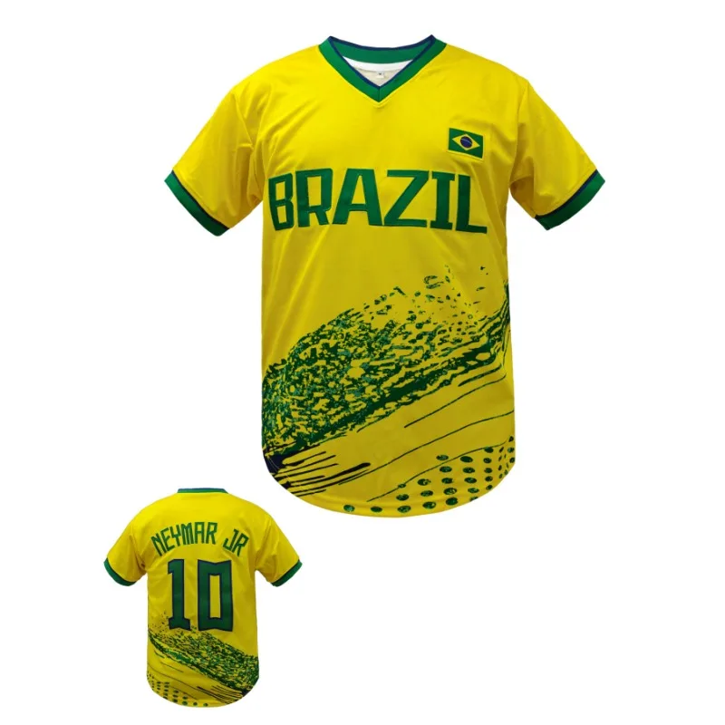 

Men's Brazil National Team Style Soccer Jersey Loose Fit V-Neck Shirt Official #10 , Breathable Fabric for Football Fan Clothing