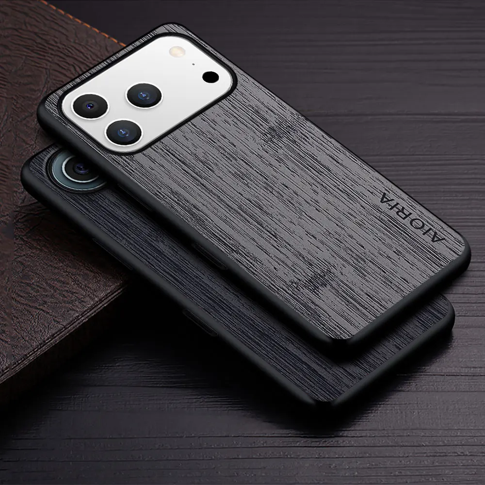 Funda para iPhone 17 Pro Max Air funda de cuero con patrón de madera de bambú funda para iPhone 17 Pro Max funda capa