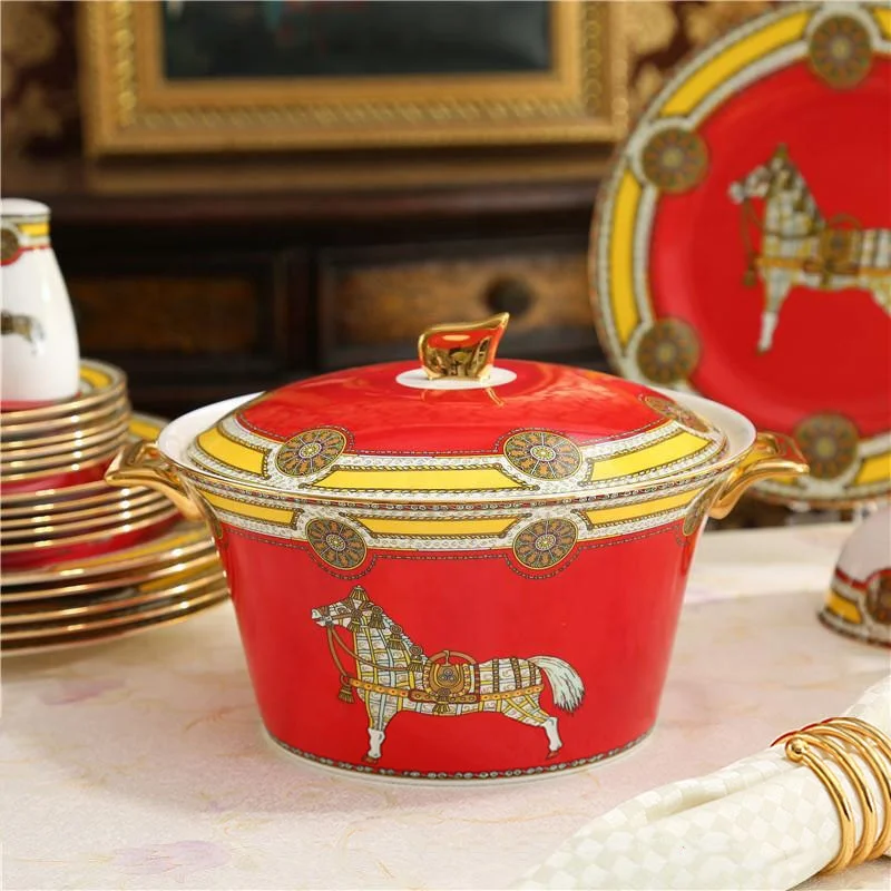 Red War Horse 58 Head European Bone China Coffee Tableware Set Coffee Cup Saucer Set
