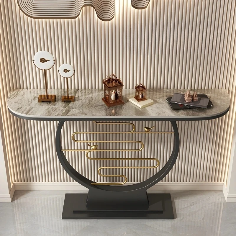 New Chinese style postmodern light luxury rock slab entrance table decorative strip case ornament entry wall view table