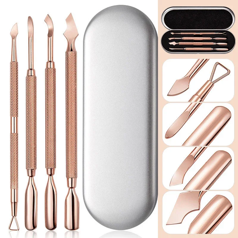 

corta cuticulas profesional Dual-end Nail Art Stainless Steel Cuticle Pusher Dead Skin Remover Manicure Products Nail Tools Set