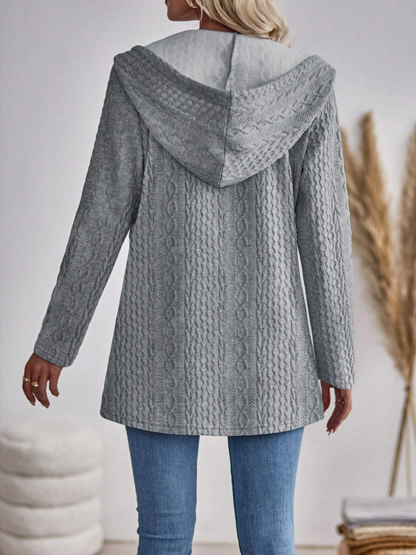 Elegant directional women's fashionable texture solid color zipper hooded sweatshirt