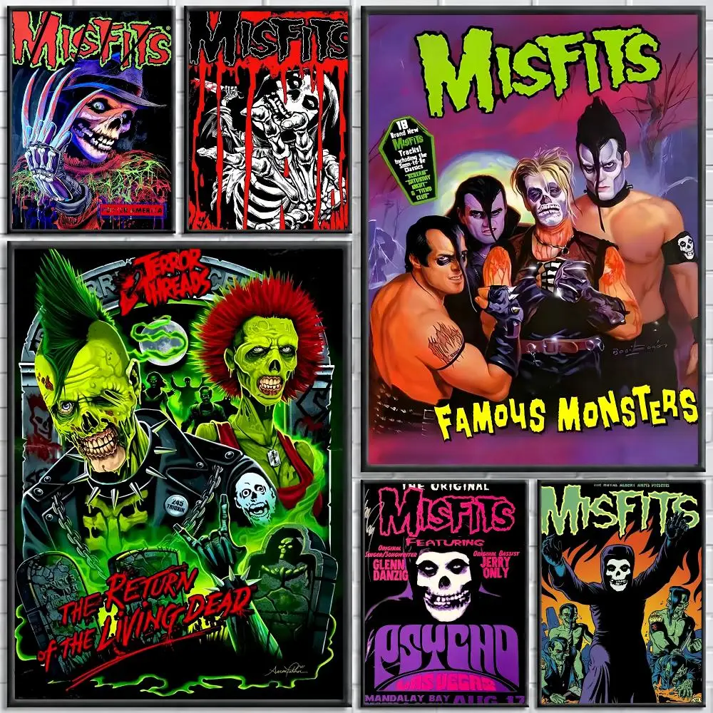 Band M-Misfits Painting Calligraphy Stylish Canvas Poster Wall Art for Living Room Bedroom Cafe Office Decor Gift