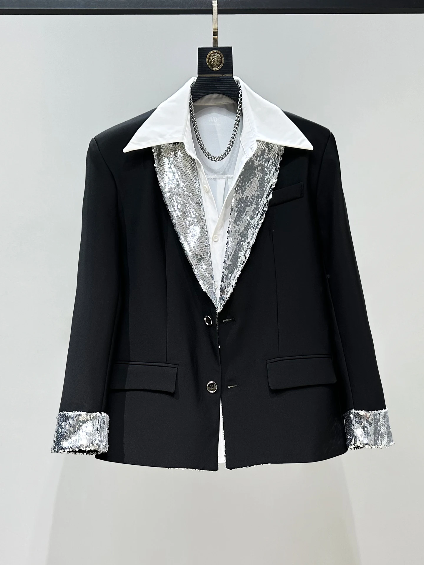 

Loose Fit Men's Jaet Sequin Patchwork Design Original Sle Casual Ele oulder Pad Autumn Season Long Sve