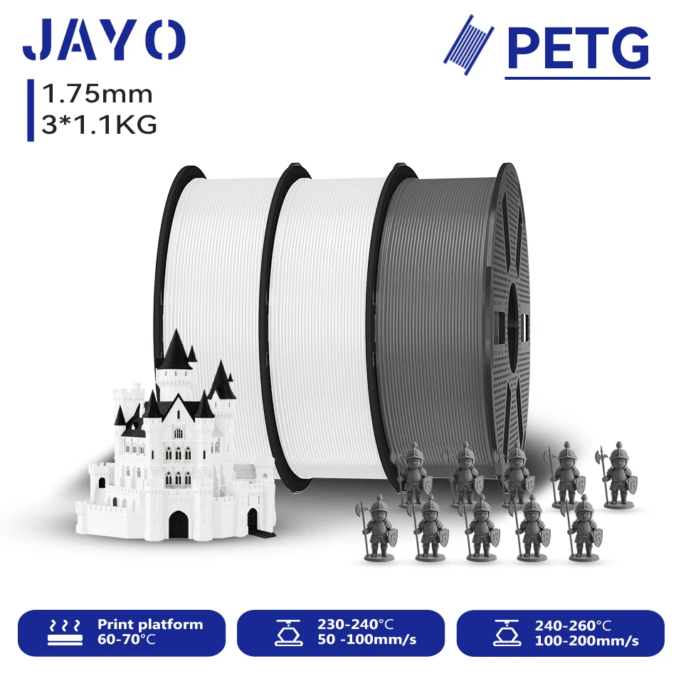 JAYO 3,3KG 3D PETG Klares Druckerfilament 1,75MM Hochfest Ohne Blasen Sauber Gewickelt für 3D 99% FDM DIY Geschenkmaterial