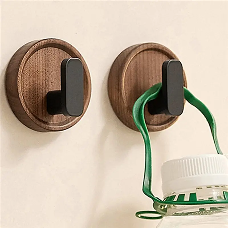 Happy New- Rustproof Wooden Robe Hook Clothes Coat Hanger New Style Walnut Household Decoration Towel Hook Bathroom Accessories