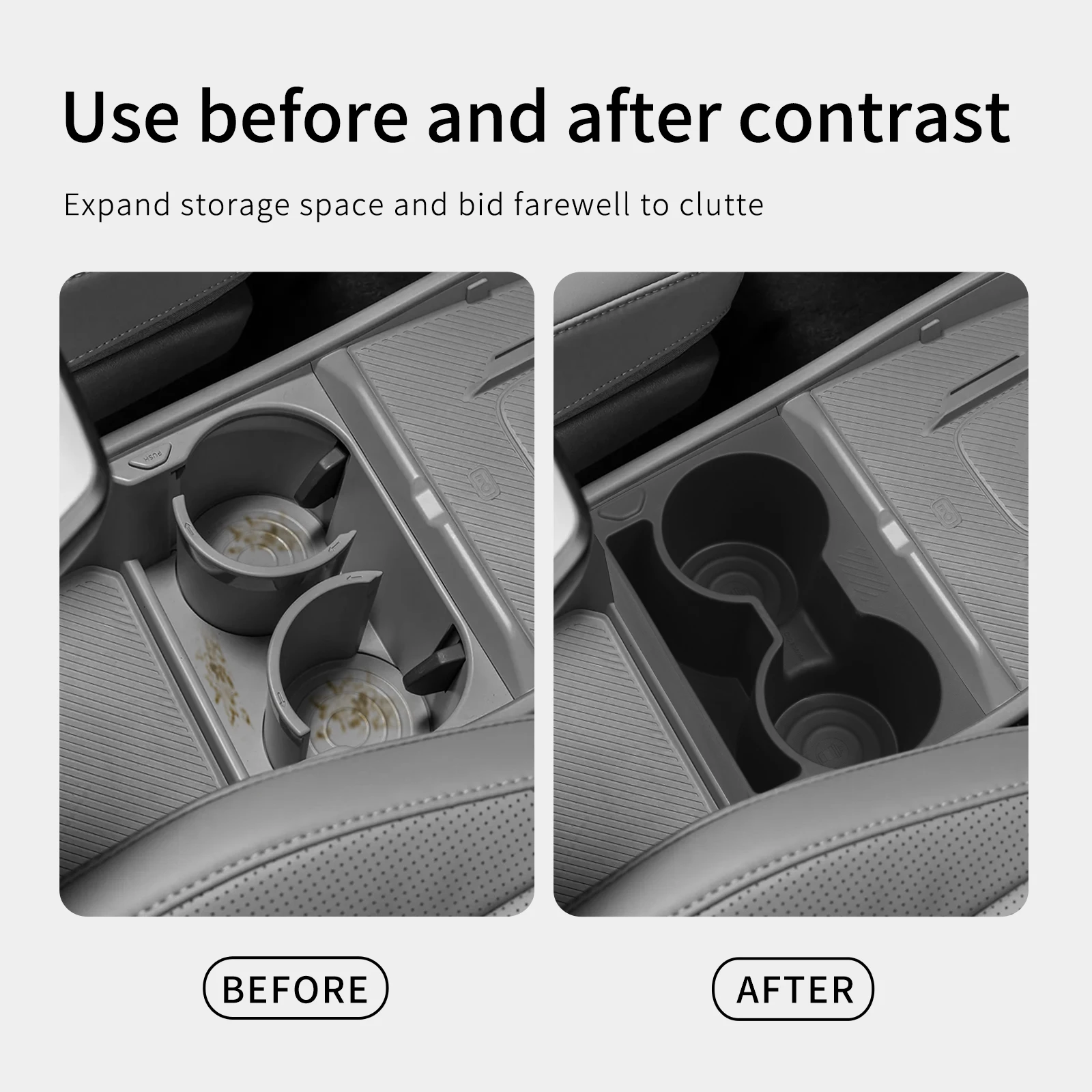 Smabee for Kia EV3 EV4 2024-2026 Center Console Water Cup Holder Shock-Absorbing Storage Tray TPE Car Interior Accessories Black