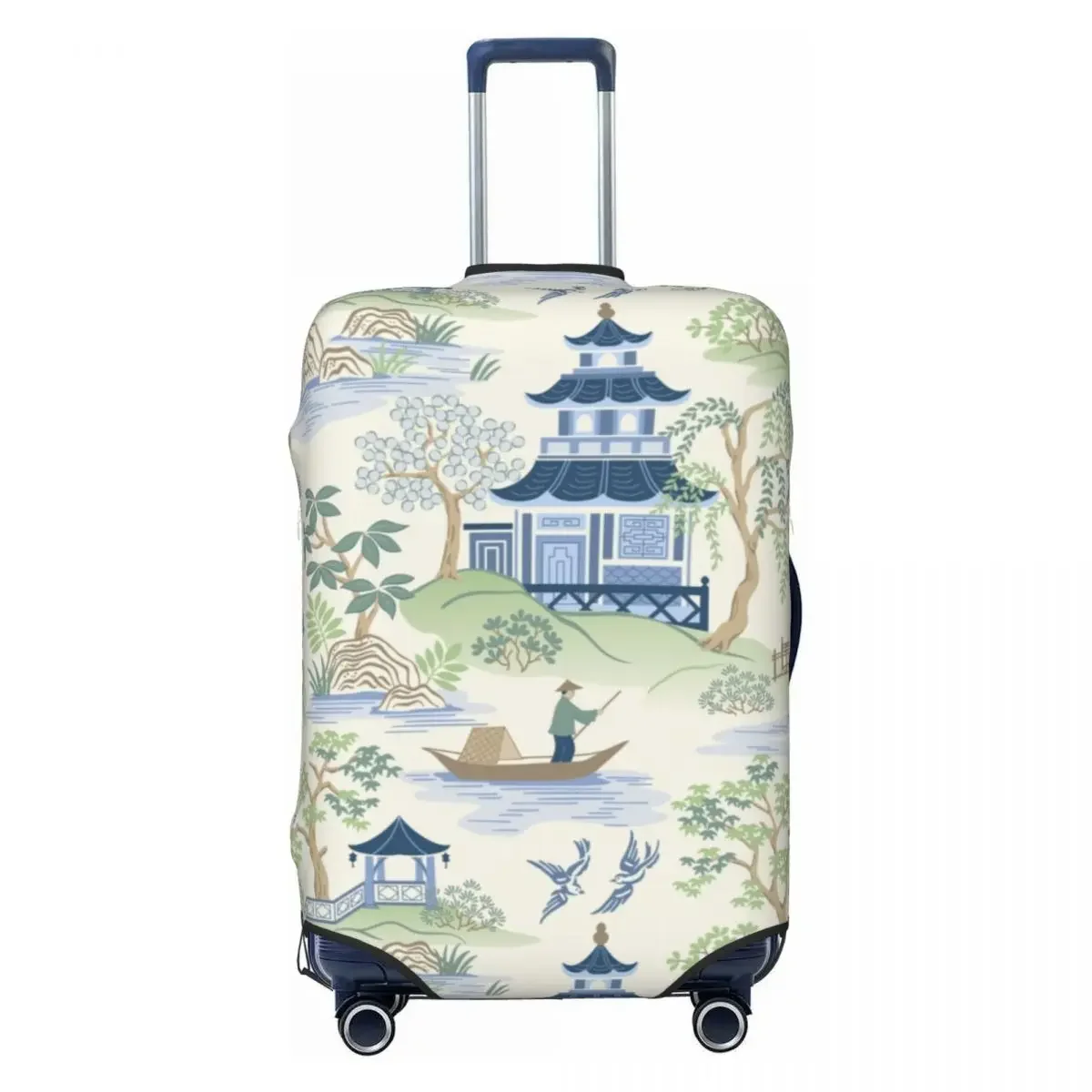 

Custom Chinoiserie Willow Pagoda Luggage Cover Funny Oriental Style Landscape Suitcase Protector Covers Suit For 18-32 inch