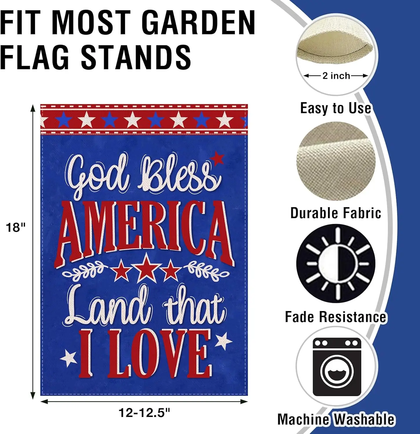 Artofy God Bless America 4th of July Patriotic Small Decorative Garden Flag, Land That I Love American Blue Yard Lawn Outside De