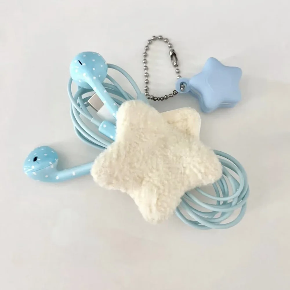 4pcs Star Cable Holder Dopamine Star Plush Winding Device Headphone Data Cable Storage Tool Desktop Wiring Harness Sorting