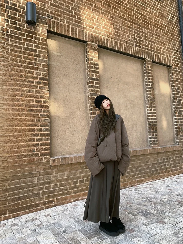 

Uma Tone ort Puffer Jaet Women's Winter New Sle Belt Design Casual Loose Fit White Du down Warm Thiened Cotton