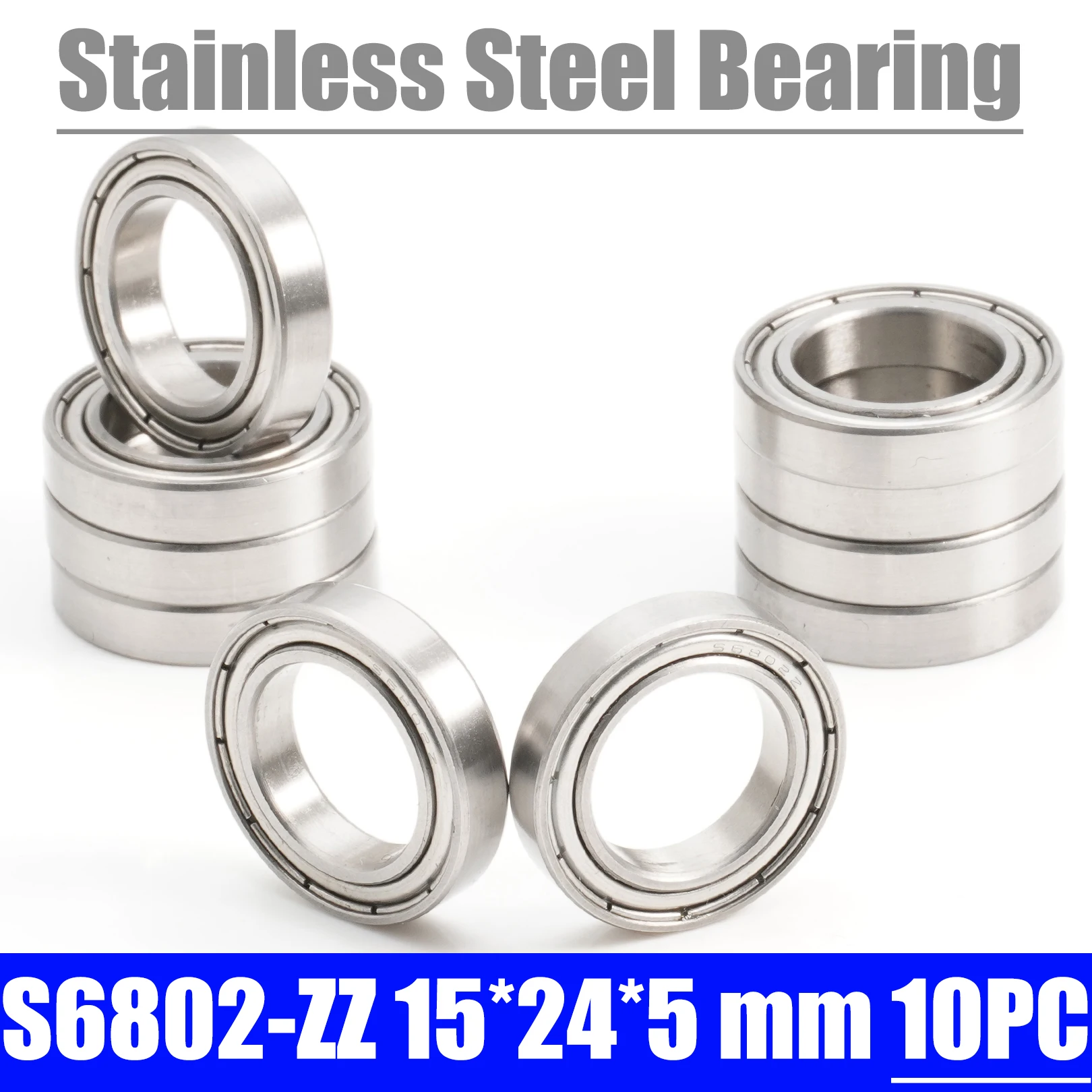 S6802ZZ Bearing 15*24*5 mm ( 10 PCS ) Double Shielded Stainless Steel S6802 Z ZZ Ball Bearings S6802Z S6802-2Z B6802ZZ