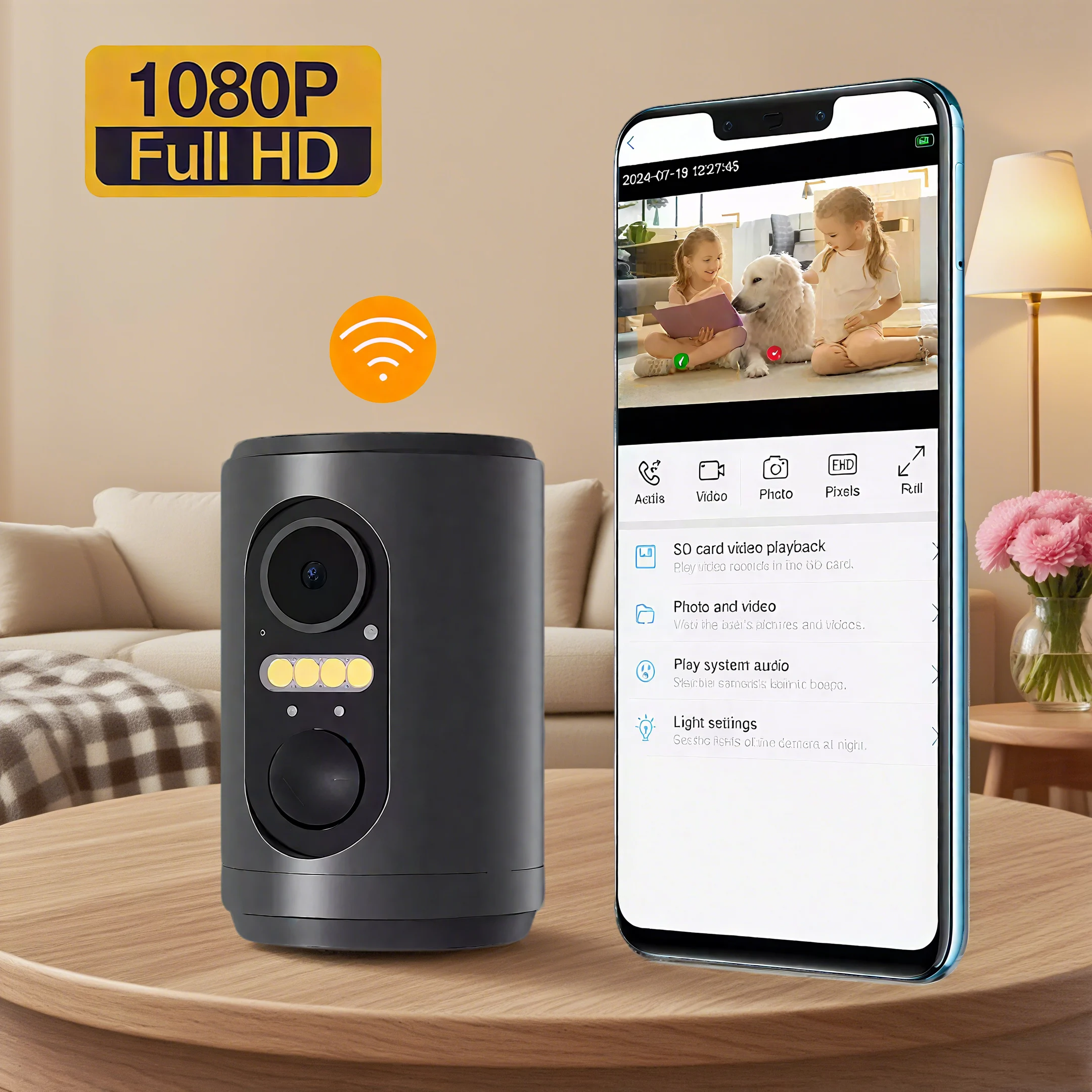 

2024 NEW Mini WIFI IP Camera Color Night Vision WIFI Indoor Powerd Solar Panel PIR Motion Built-in Battery Security HD Camera