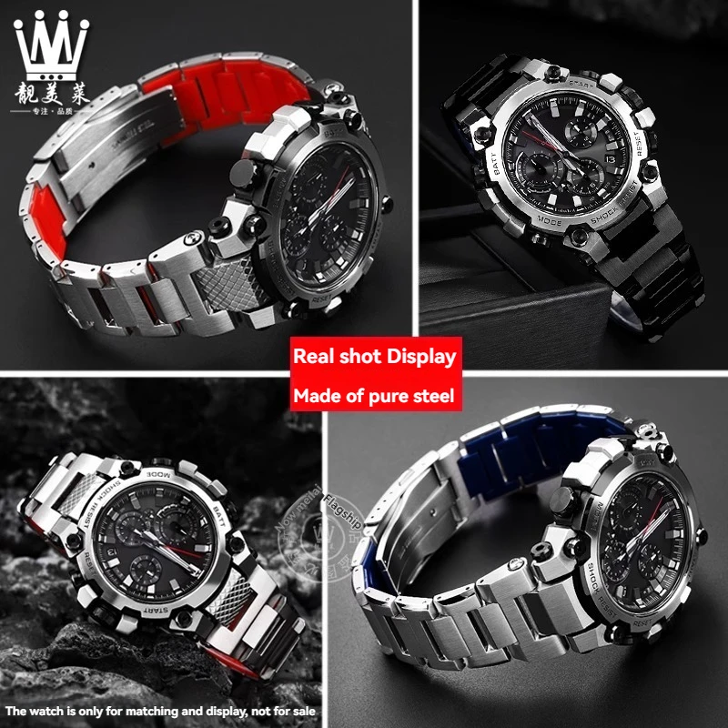 Pasek do zegarka ze stali nierdzewnej z mechanizmem szybkiego uwalniania dla Casio MTG-B3000 MTG B3000 seria smocza łuska wzór stalowy pasek z łączem końcowym mężczyźni