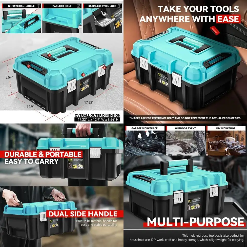 

Портативный 17-дюймовый органайзер для инструментов с двумя отделениями и съемным лотком для гаража, мастерской, дома или багажника автомобиля, синий