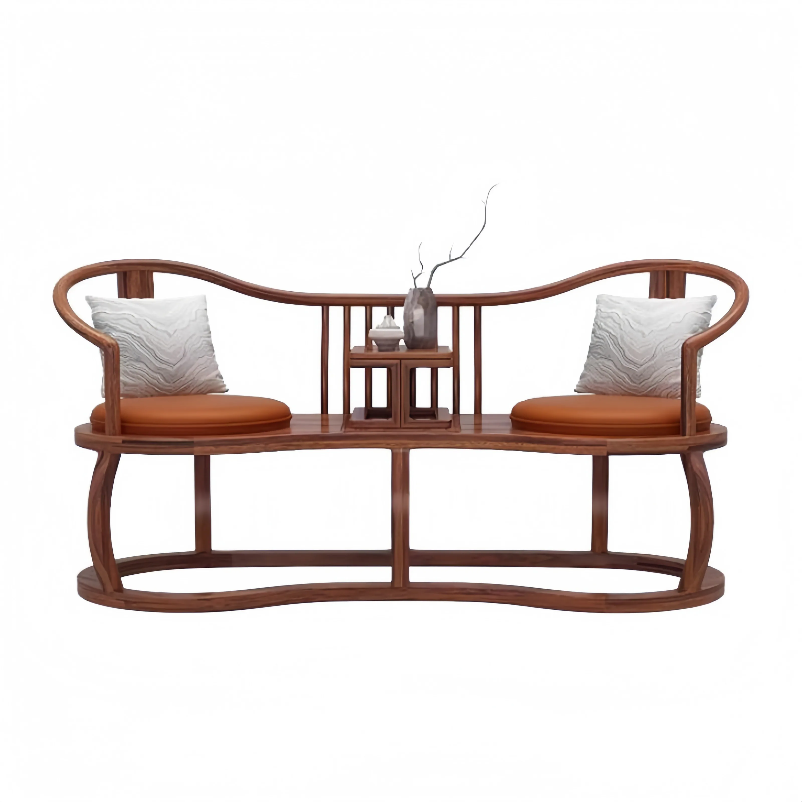 

Walnut leather solid wood lounge chair durable modern design home living room furniture double sofa chair