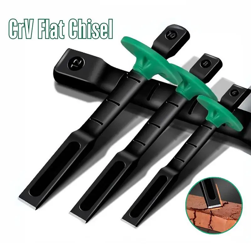 6/8/10/12in Industrial Grade Flat Chisel Chrome Vanadium Steel Forged Steel With Hand Guard Concrete Engraving Cut Tool