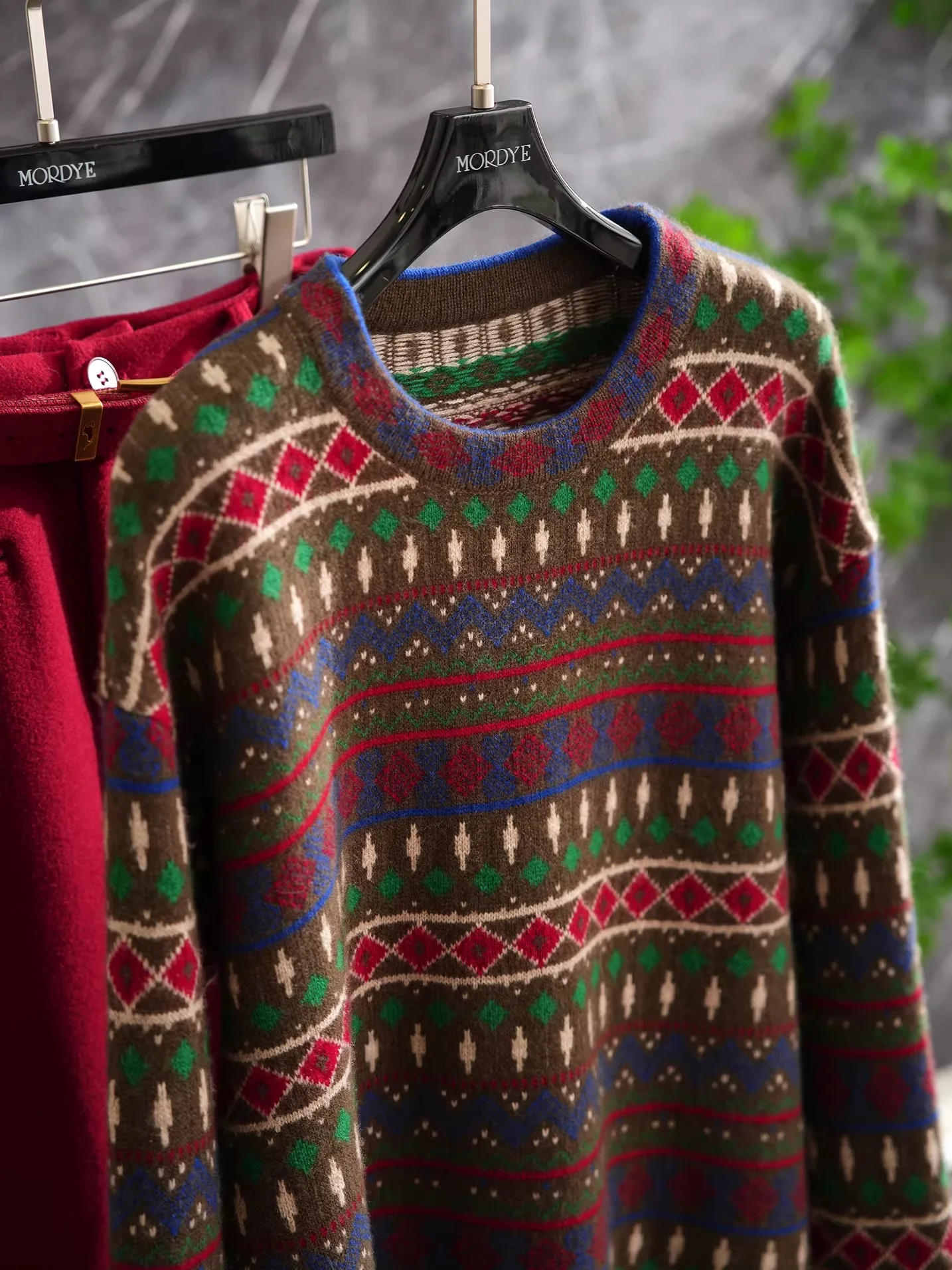 

Vintage Sle Geometric Knitted Sweater 400g Pure Wool Base Layer Top Age Defng Warm Comfortable Long Sve round Ne