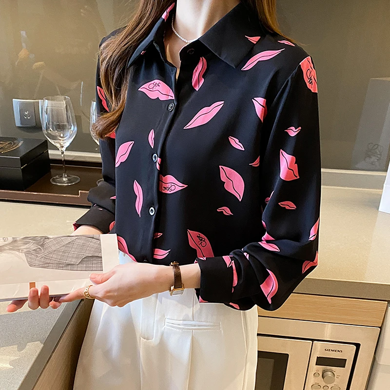 

New Korean Fashion Ladies Printing Shirts Blouse Women Tops Female Woman Button Up Shirt Girls Casual Long Sleeve Blouse Py8931