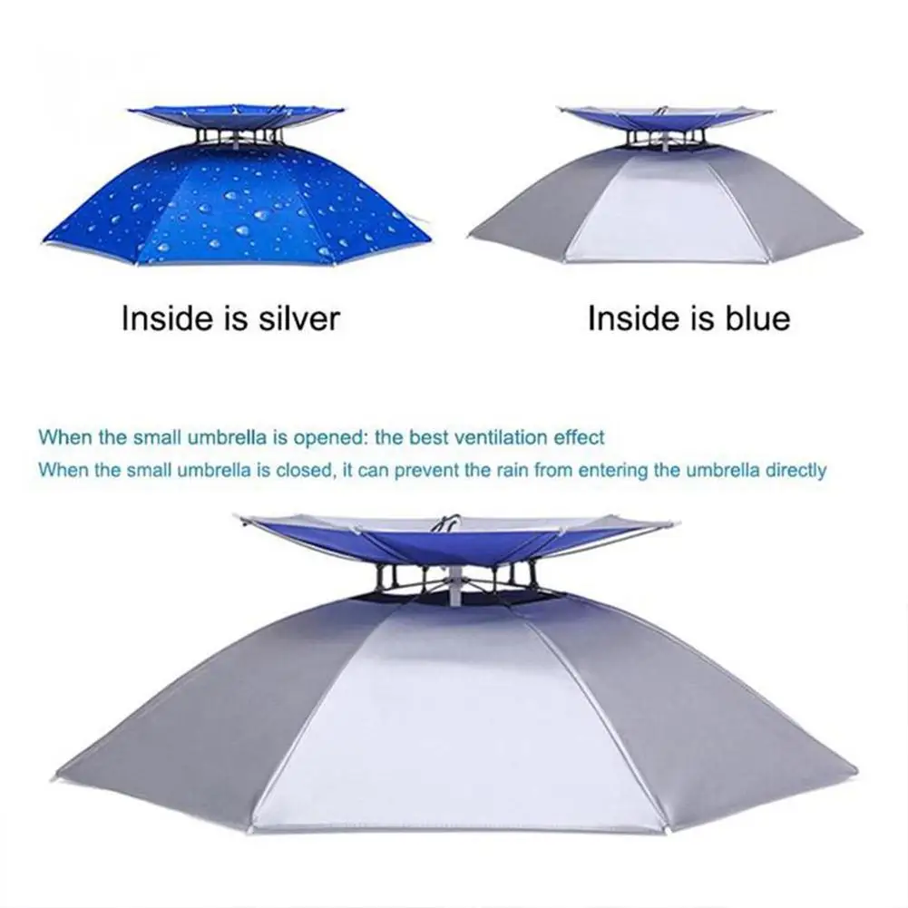 Outdoor Fishing Umbrella Portable Folding Double-layer Windproof UV-proof Head-mounted Sunshade Hat Camping Shade Umbrella Hat