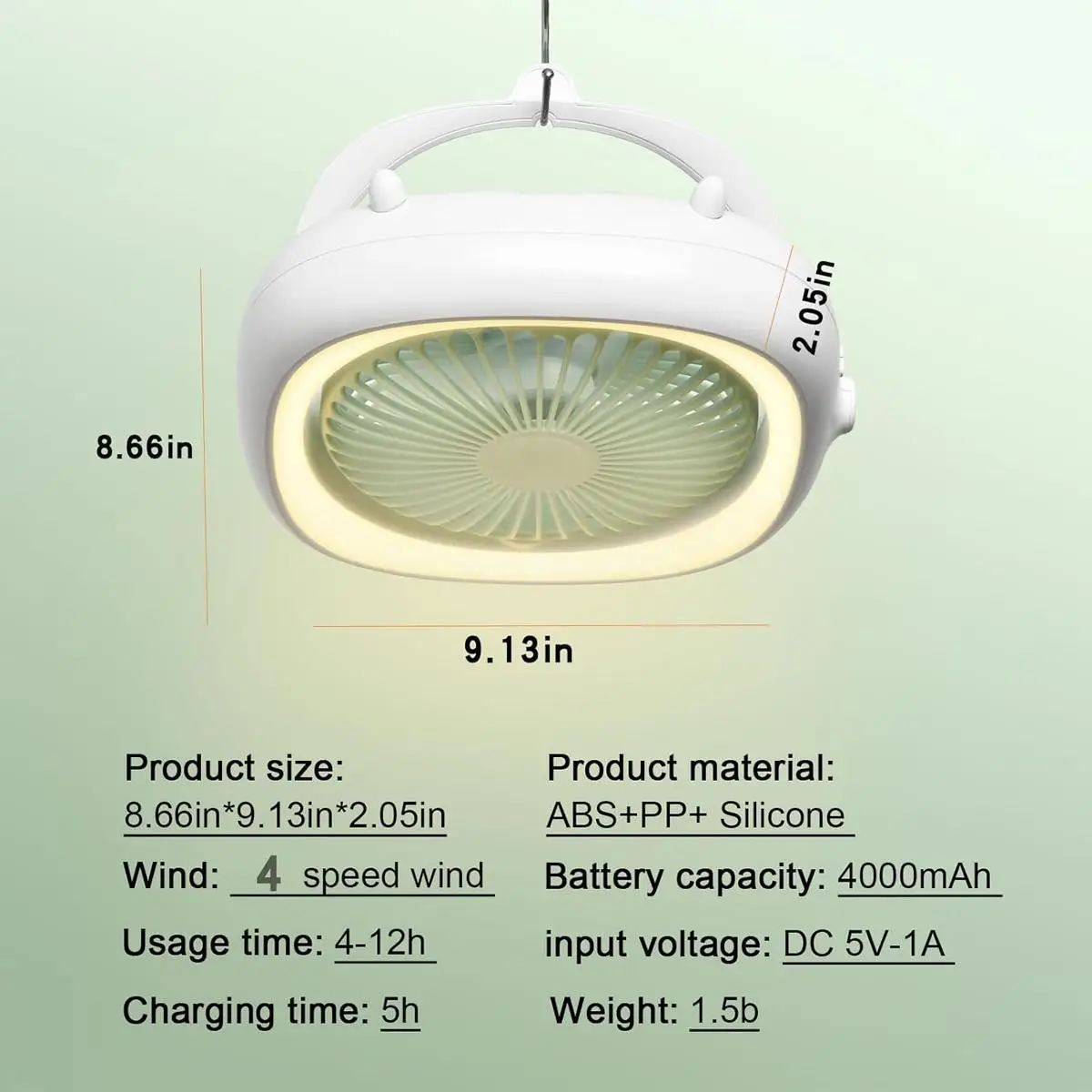 Rechargeable Hanging Ceiling Fan Smart LED Remote Control Small Noise Tent Hanging Fan Portable Auto Oscillation Hook Bed Room