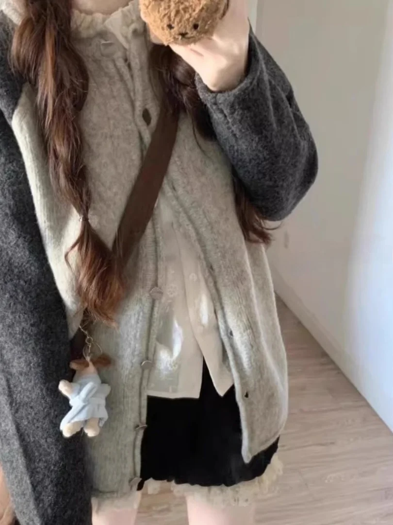 

Color Blo Knitted Sweater Coat for Women Long Sve Open Cardigan Casual Sle Autumn Faion ay Loose Fit round Ne