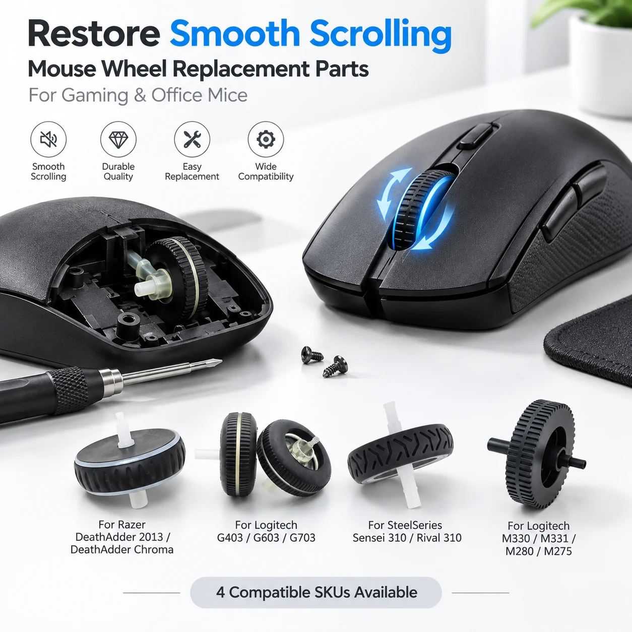 Mouse Scroll Wheel Repair for Razer DeathAdder 2013 Chroma Logitech G403 G603 G703 M330 M331 M280 M275 SteelSeries Rival 310