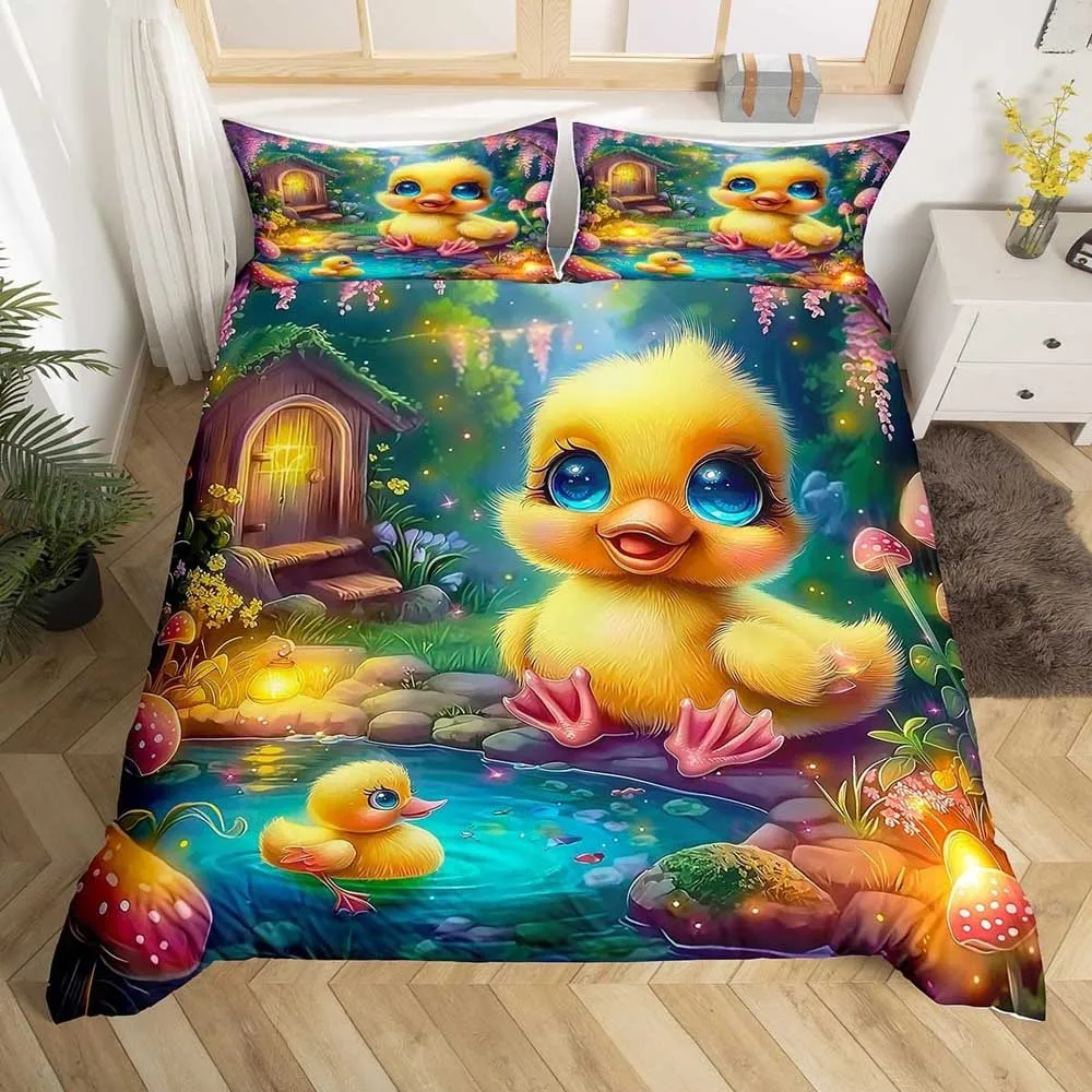 2-1 Yellow duck Bedding Set Single Twin Full Queen King Size Little duck Bed Set Aldult Boys Bedroom Duvetcover Sets 3D Print