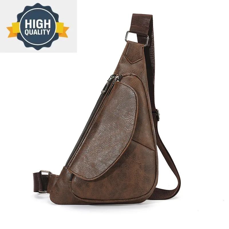 

Fashion Men New Chest Bag Vintage Leisure PU Leather Shoulder Trend All-Match Messenger Pack For Male