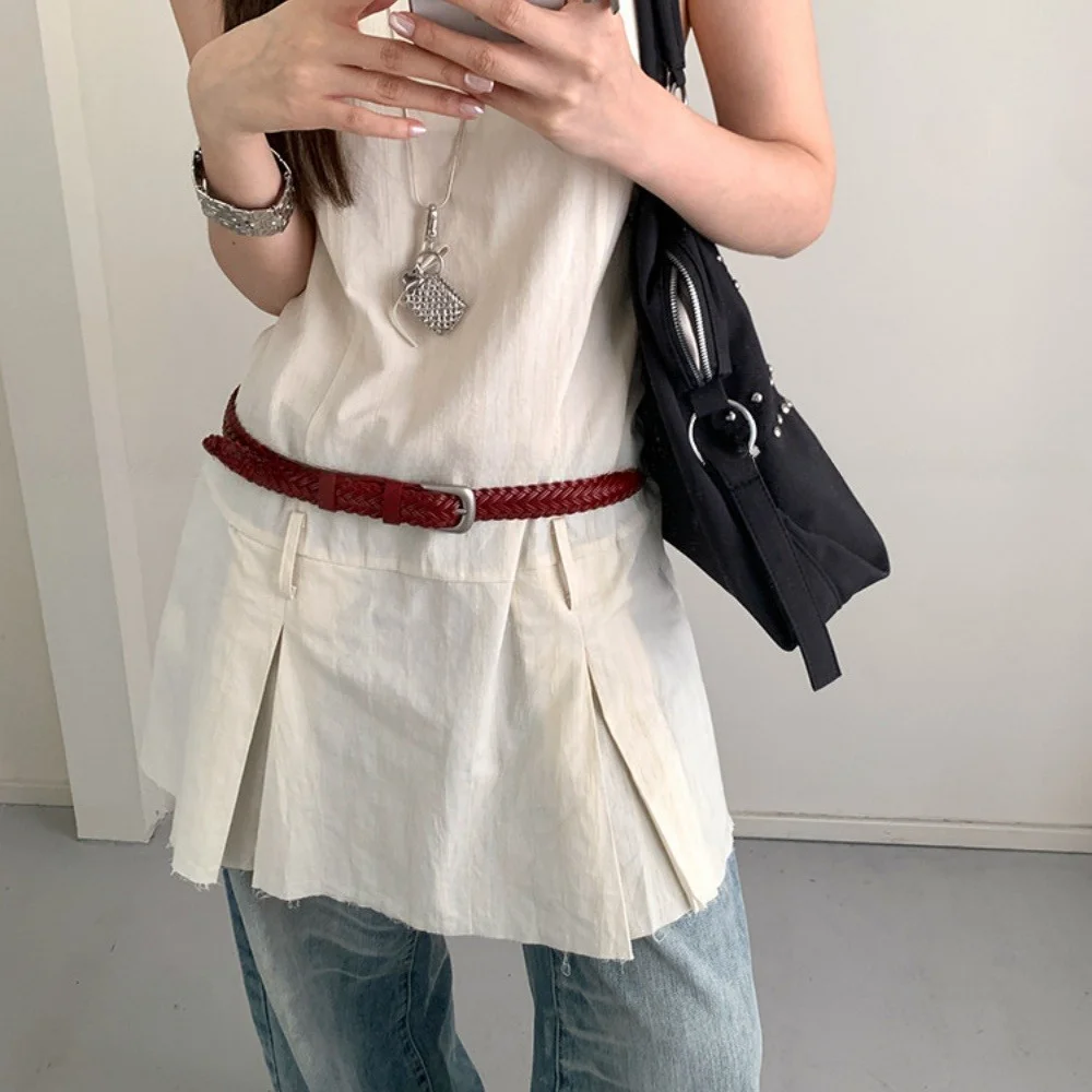 American retro handmade woven non perforated waist belt women's high-end feel paired with jeans skirt decoration accessories