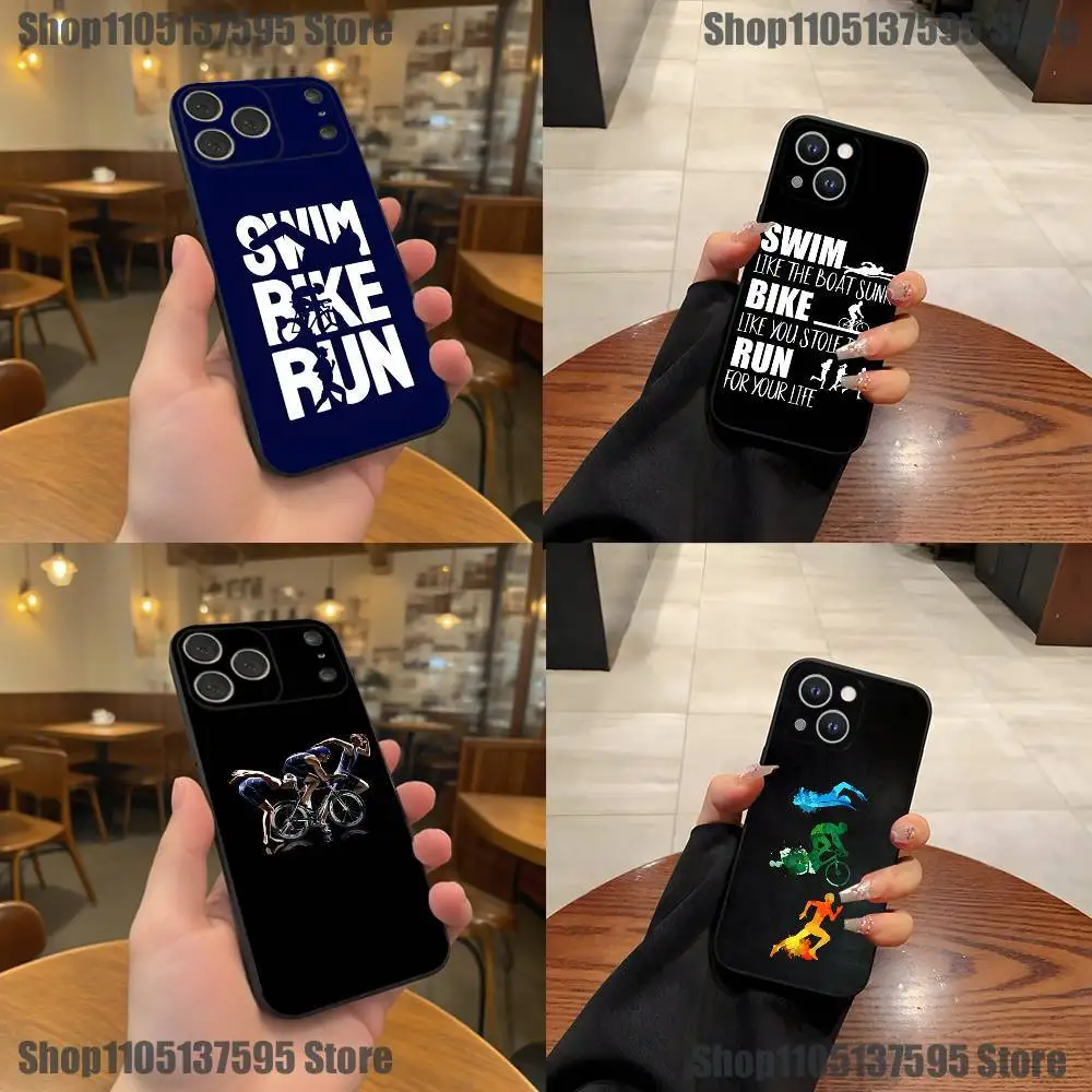 

Triathlon Swim Bike Run Phone Case For iPhone 17,16,15,14,13,12,11,Pro,XS,Max,XR,Plus,E,SE4,Mini Black Soft Cover