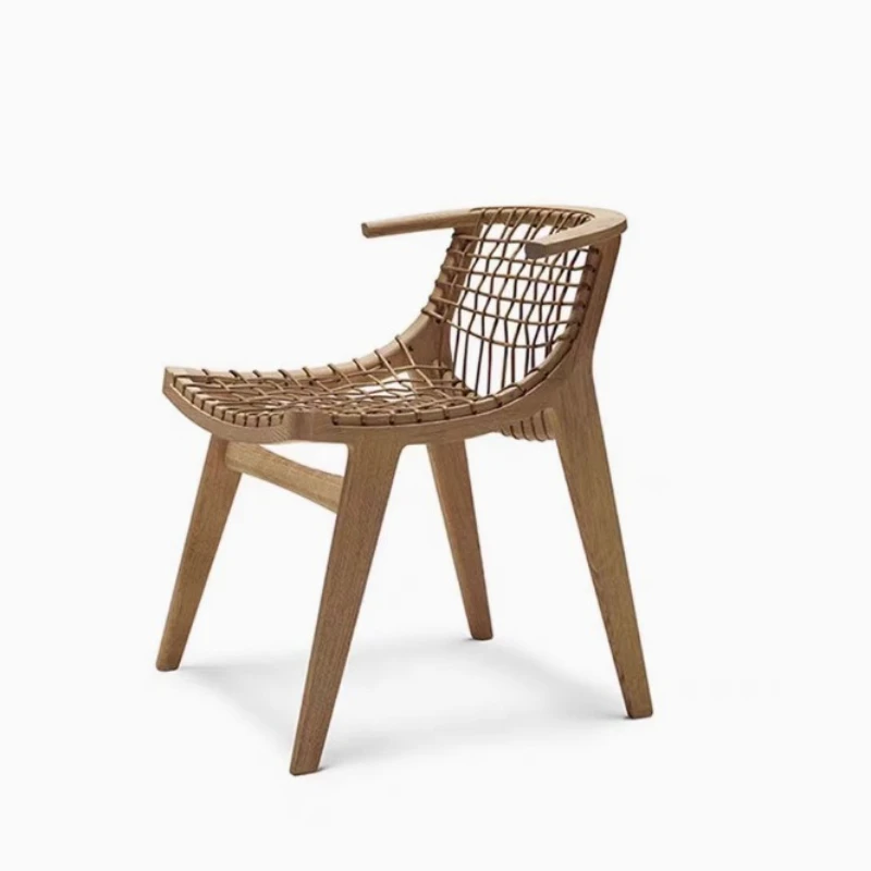 

Nordic solid wood dining chair living room household small apartment armrest ox horn chair surprise quiet wind wabi sandy wind